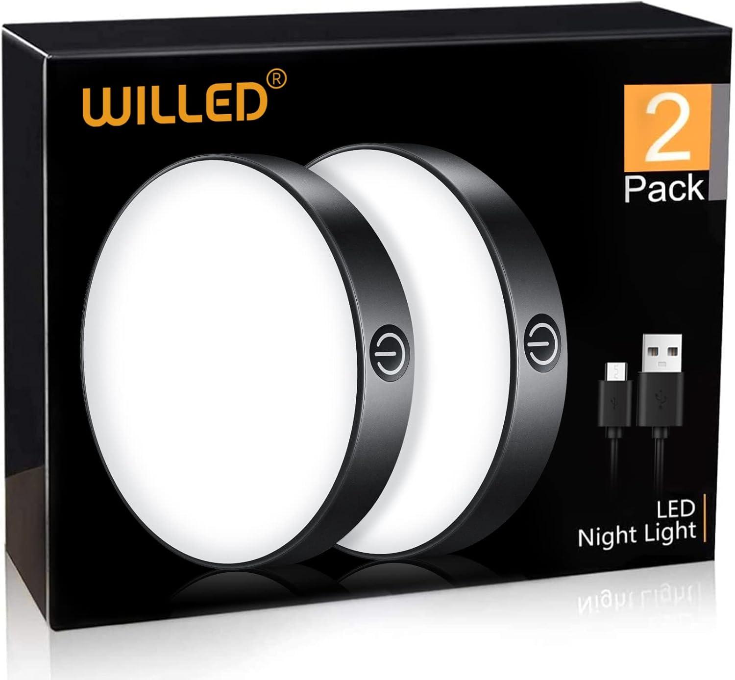 imageWILLED 3000K Dimmable Touch Lights Battery Rechargeable Tap Lights Magnet Stick on Closet Light Portable LED Puck Night Lights for Cabinet Wardrobe Counter Kitchen Bedroom 2 PackBlack