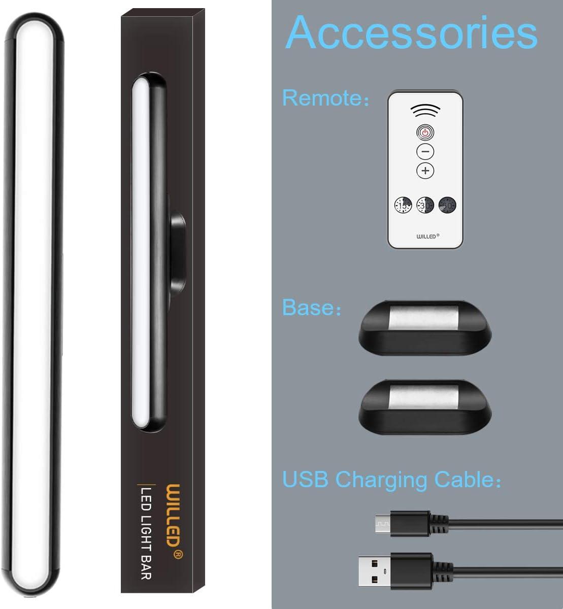 imageWILLED Dimmable Touch Remote Control Light Bar 5W Builtin 2000mAh Battery and Stick Magnet Mount for Reading Closet Cabinet Makeup Mirror Bedside Study Light