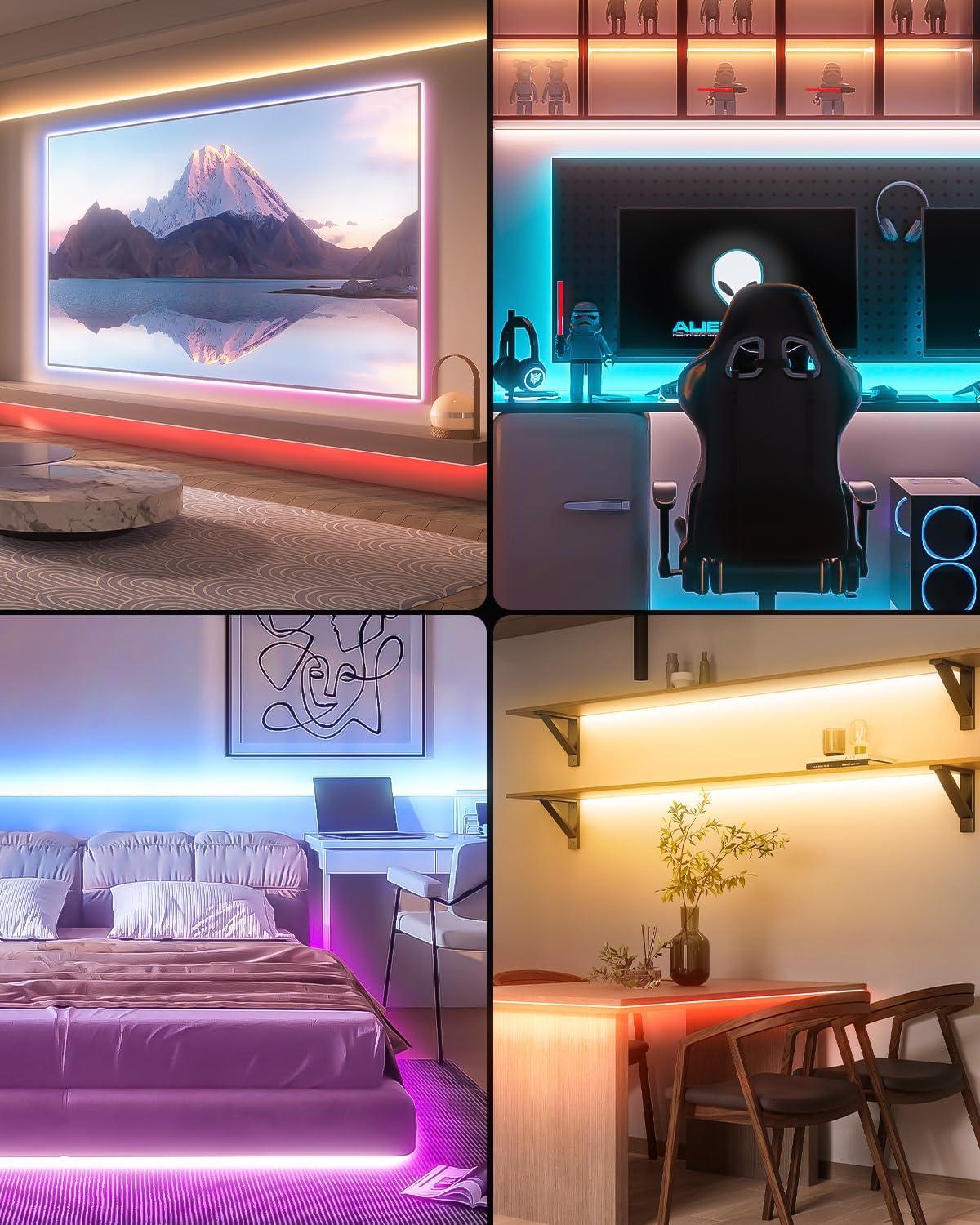 imageWILLED RGB LED Strip Lights Under Bed Light Motion Activated Sensor RF Remote Control with Timer Color Changing Strip Lighting for Bed Stairs Shelf Desk Cabinet and Party DecorationRGB Red Green Blue