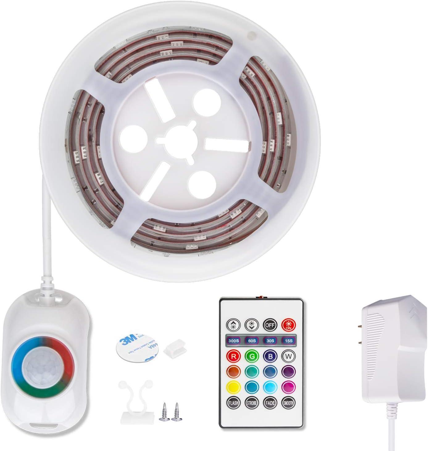 imageWILLED RGB LED Strip Lights Under Bed Light Motion Activated Sensor RF Remote Control with Timer Color Changing Strip Lighting for Bed Stairs Shelf Desk Cabinet and Party DecorationRGB Red Green Blue