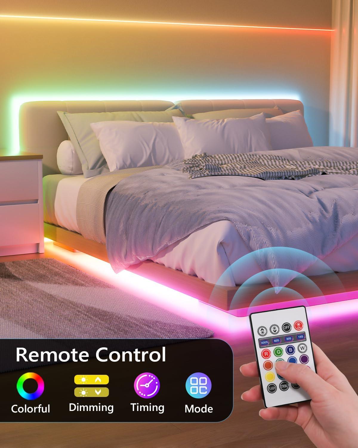 imageWILLED RGB LED Strip Lights Under Bed Light Motion Activated Sensor RF Remote Control with Timer Color Changing Strip Lighting for Bed Stairs Shelf Desk Cabinet and Party DecorationRGB Red Green Blue