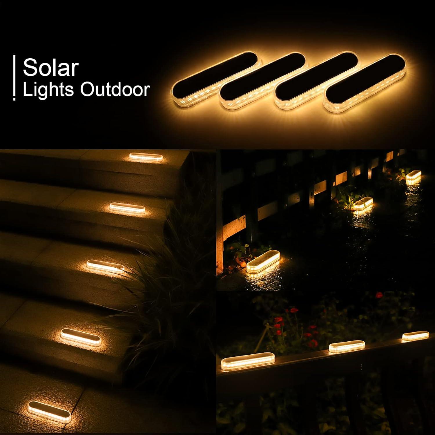 imageWILLED Solar Step Lights for Outside4 Pack Warm White Solar Deck Lights Waterproof Big Solar Charging PanelOutdoor Solar Powered Lights for StepsStairDockDrivewayWalkwaySidewalkGarden1Elongated 4 PACK Warm White