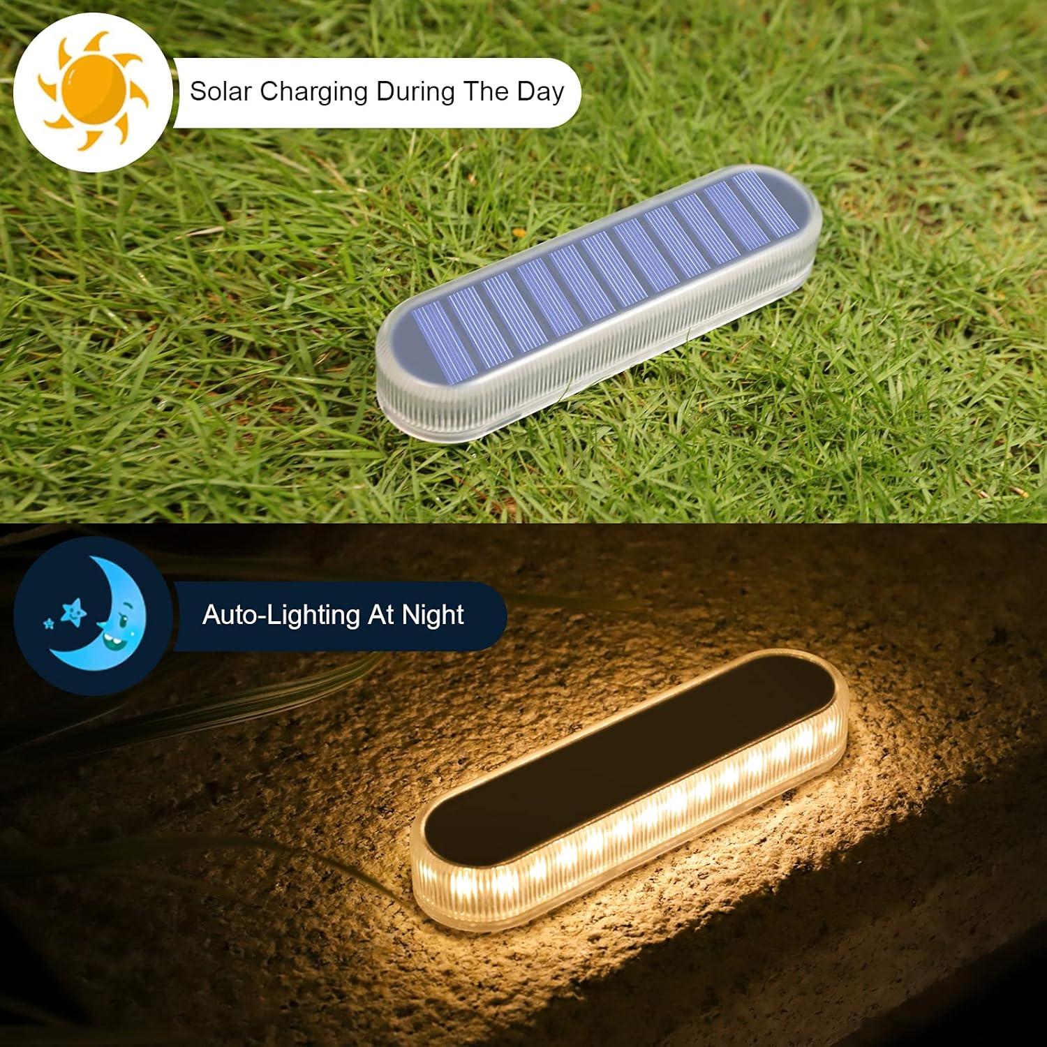 imageWILLED Solar Step Lights for Outside4 Pack Warm White Solar Deck Lights Waterproof Big Solar Charging PanelOutdoor Solar Powered Lights for StepsStairDockDrivewayWalkwaySidewalkGarden1Elongated 4 PACK Warm White