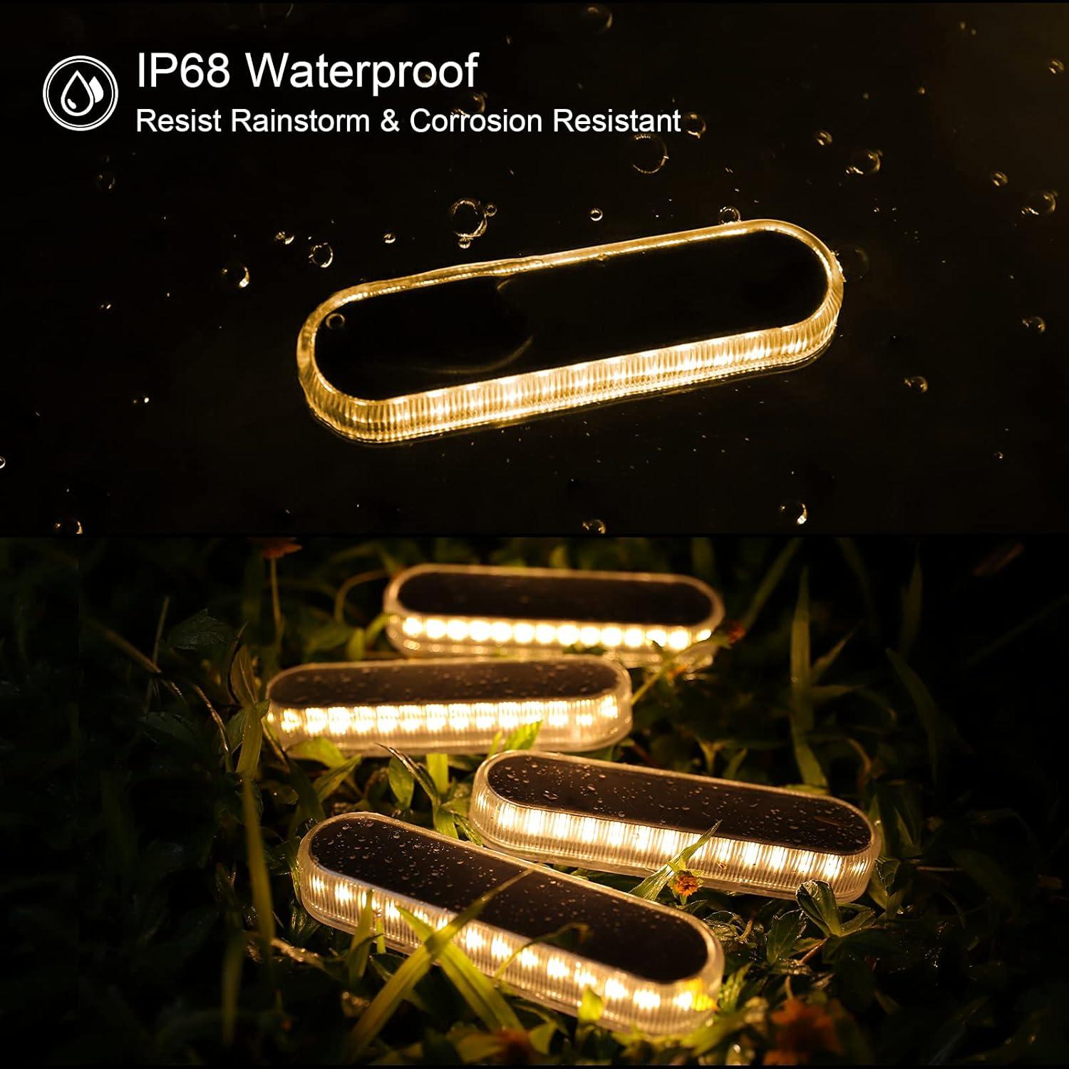 imageWILLED Solar Step Lights for Outside4 Pack Warm White Solar Deck Lights Waterproof Big Solar Charging PanelOutdoor Solar Powered Lights for StepsStairDockDrivewayWalkwaySidewalkGarden1Elongated 4 PACK Warm White
