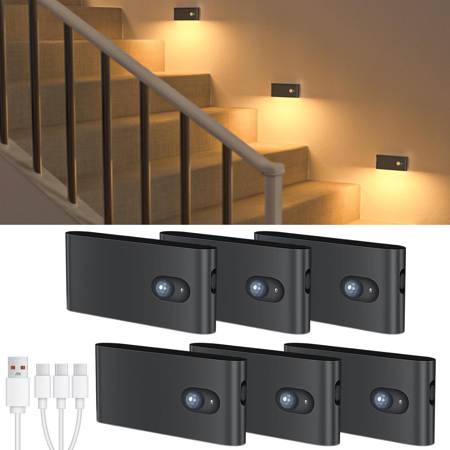 imageWILLED Stair Lights Indoor Warm White Rechargeable Night Light Wireless Motion Sensor Light Indoor for Stairs Hallway Stairway Bathroom Bedroom Kitchen 10 PackBlack