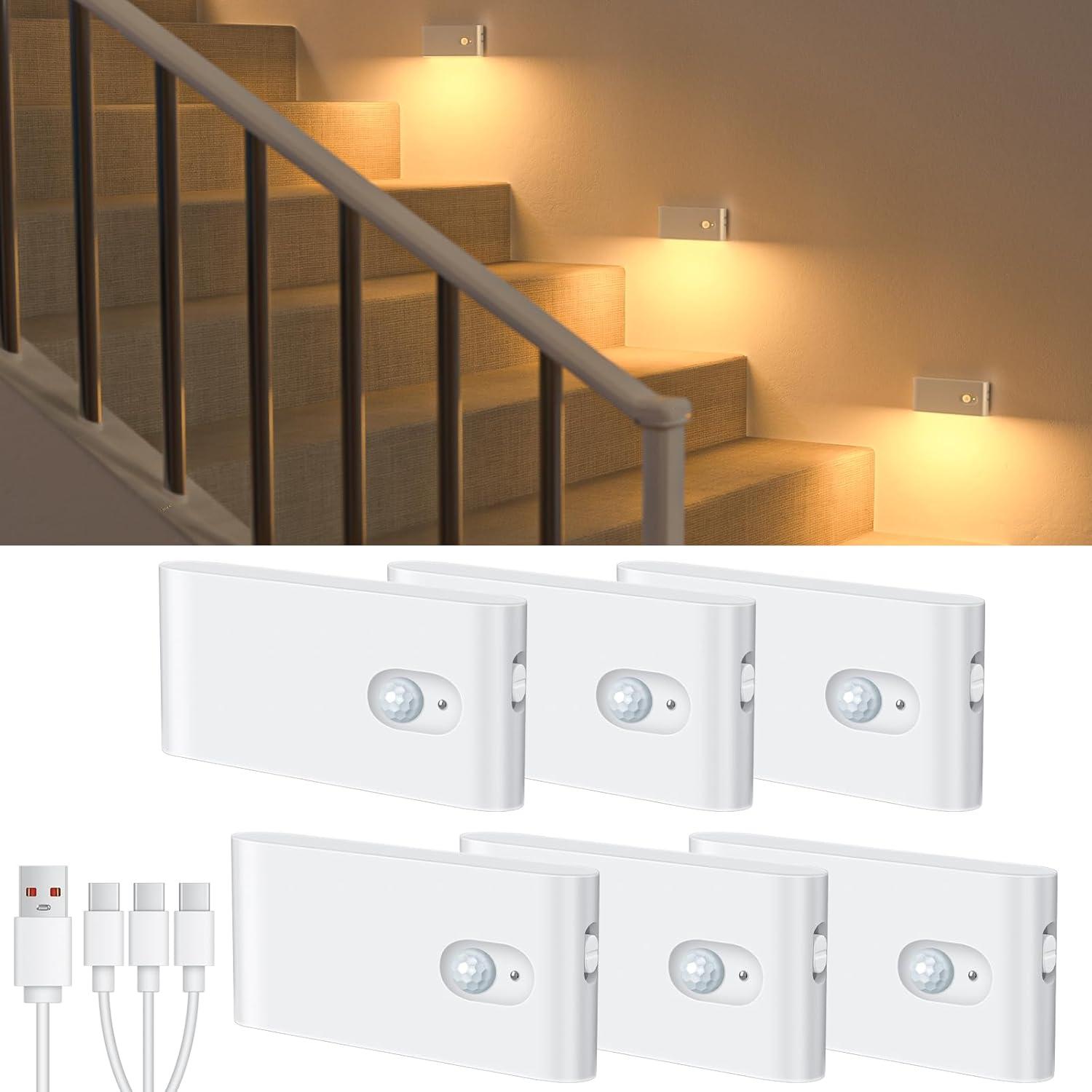 imageWILLED Stair Lights Indoor Warm White Rechargeable Night Light Wireless Motion Sensor Light Indoor for Stairs Hallway Stairway Bathroom Bedroom Kitchen 10 PackWhite
