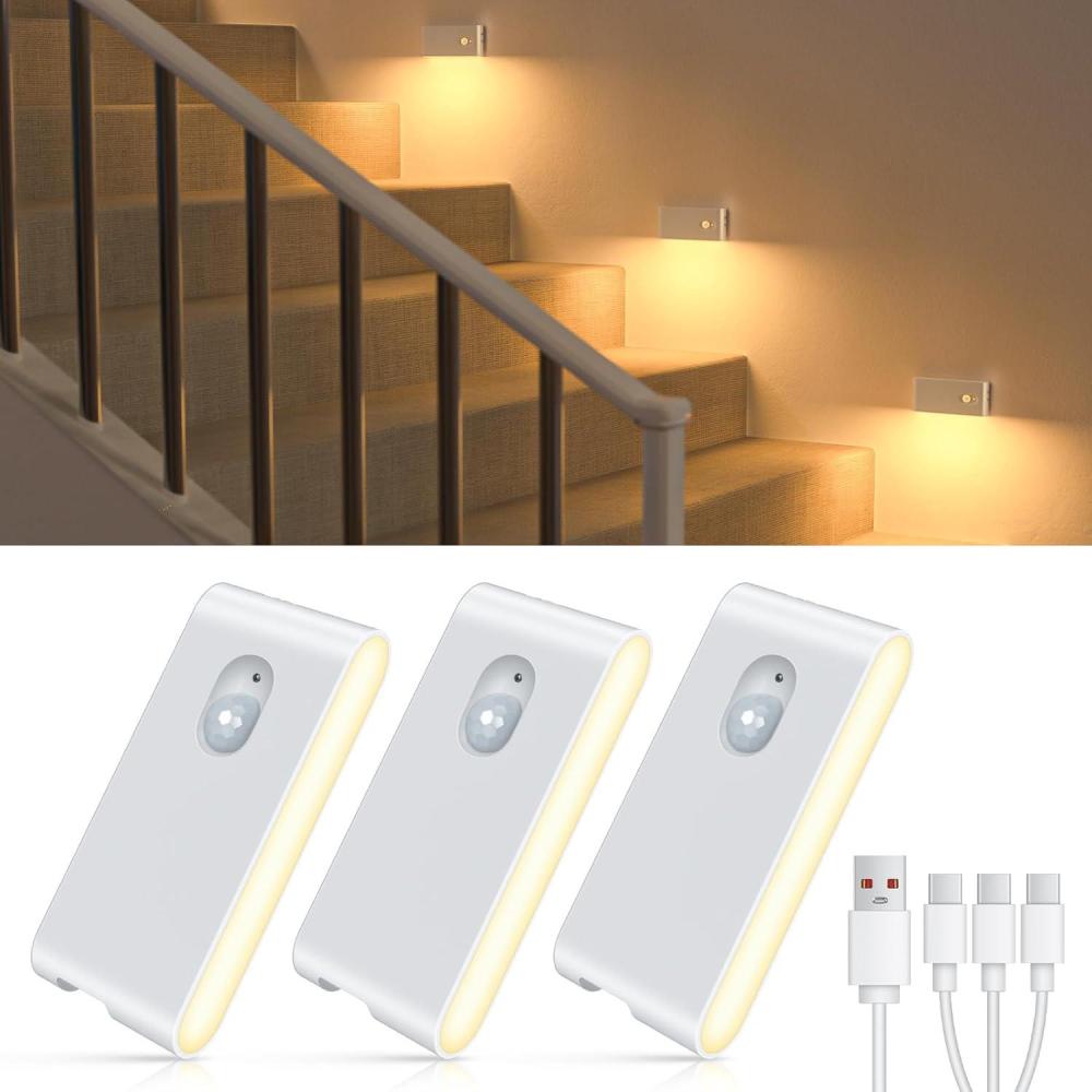 imageWILLED Stair Lights Indoor Warm White Rechargeable Night Light Wireless Motion Sensor Light Indoor for Stairs Hallway Stairway Bathroom Bedroom Kitchen 10 PackWhite