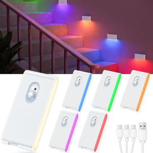 WILLED Motion Sensor Night Light, RGB & Warm White Stair Lights Indoor, Rechargeable Color Changing Night Light, Wireless Motion Sensor Light Indoor for Stair,Hallway,Bathroom,Cabinet,Kitchen,10 Pack(6 Pack)