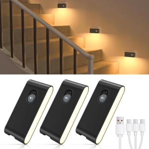 WILLED Stair Lights Indoor, Warm White Rechargeable Night Light, Wireless Motion Sensor Light Indoor for Stairs, Hallway, Stairway, Bathroom, Bedroom, Kitchen, 10 Pack(Black)