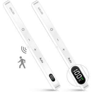WILLED Under Cabinet Lights Rechargeable, Battery Display, 60 LED Touch Light Bar, Motion Sensor Light Indoor, Battery Operated Closet Light Wireless, Stick on Under Counter Lights for Kitchen(2 Pack)(Cool White 6000K)