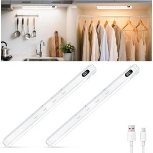 WILLED Under Cabinet & Closet Lights, Motion Sensor, Rechargeable, Magnetic, 3 Color Temps, Dimmable LED Light Bar for Indoor Kitchen Counter (4 Pack, White)(White)