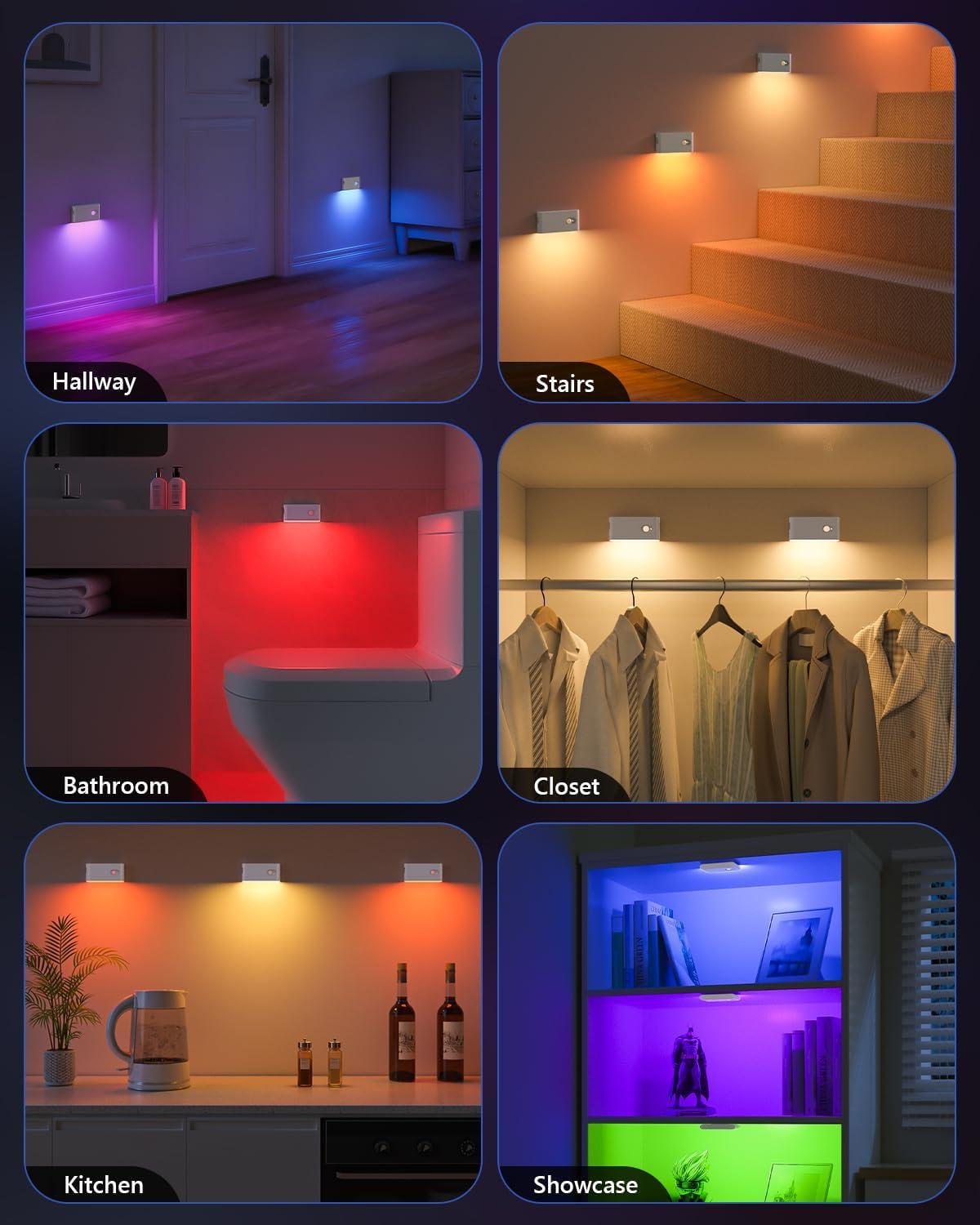 image:imageWILLED Motion Sensor Light Indoor RGB amp Warm White Motion Sensor Night Light Rechargeable Stair Lights Indoor Color Changing Night Light for StairHallwayBathroomCabinetKitchen10 PackWhite