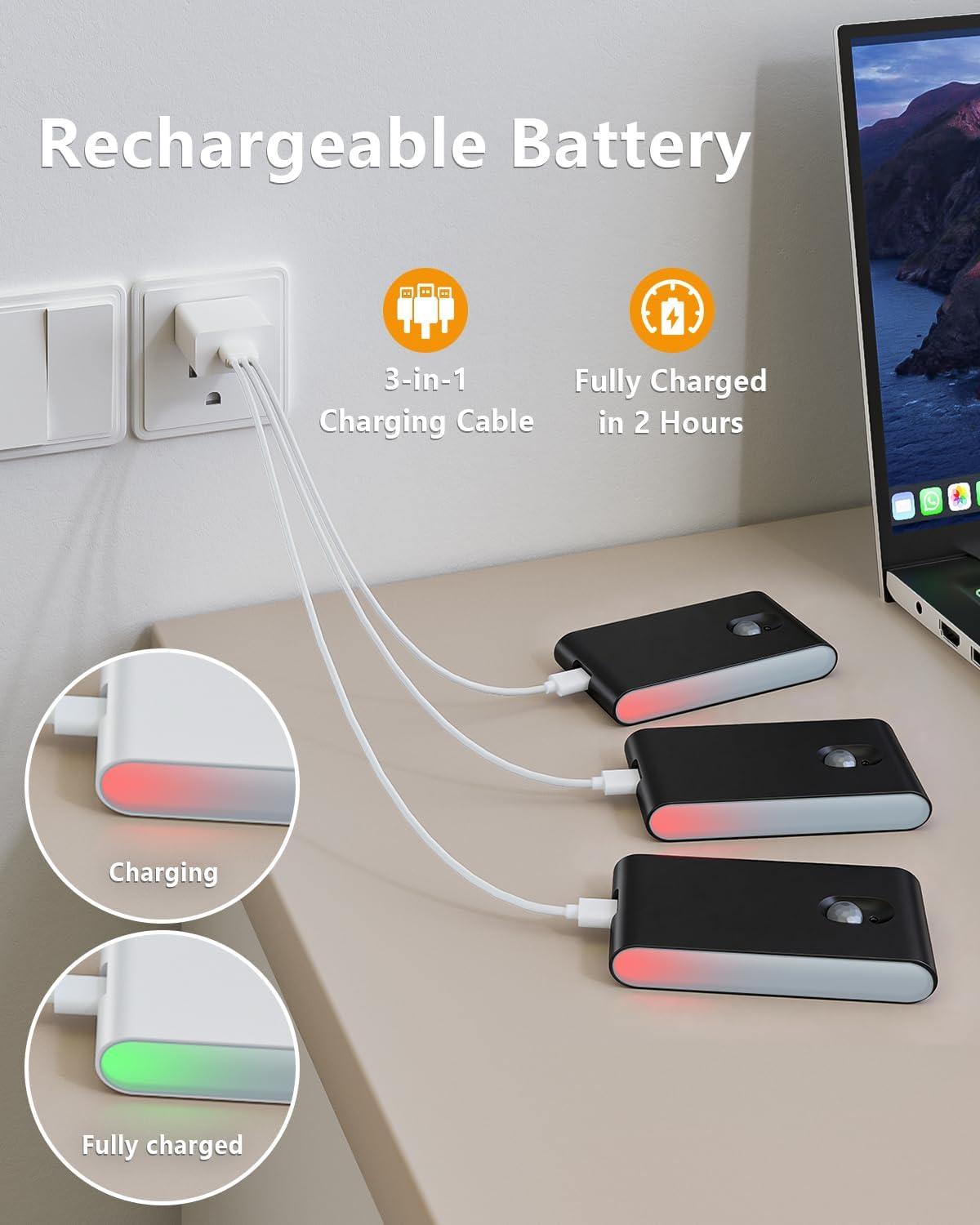 image:imageWILLED Motion Sensor Light Indoor RGB amp Warm White Motion Sensor Night Light Rechargeable Stair Lights Indoor Color Changing Night Light for StairHallwayBathroomCabinetKitchen10 PackBlack