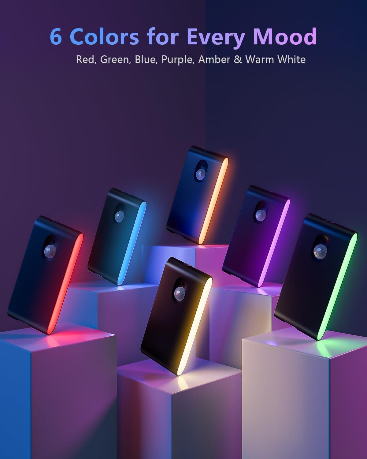 image:imageWILLED Motion Sensor Light Indoor RGB amp Warm White Motion Sensor Night Light Rechargeable Stair Lights Indoor Color Changing Night Light for StairHallwayBathroomCabinetKitchen10 PackBlack
