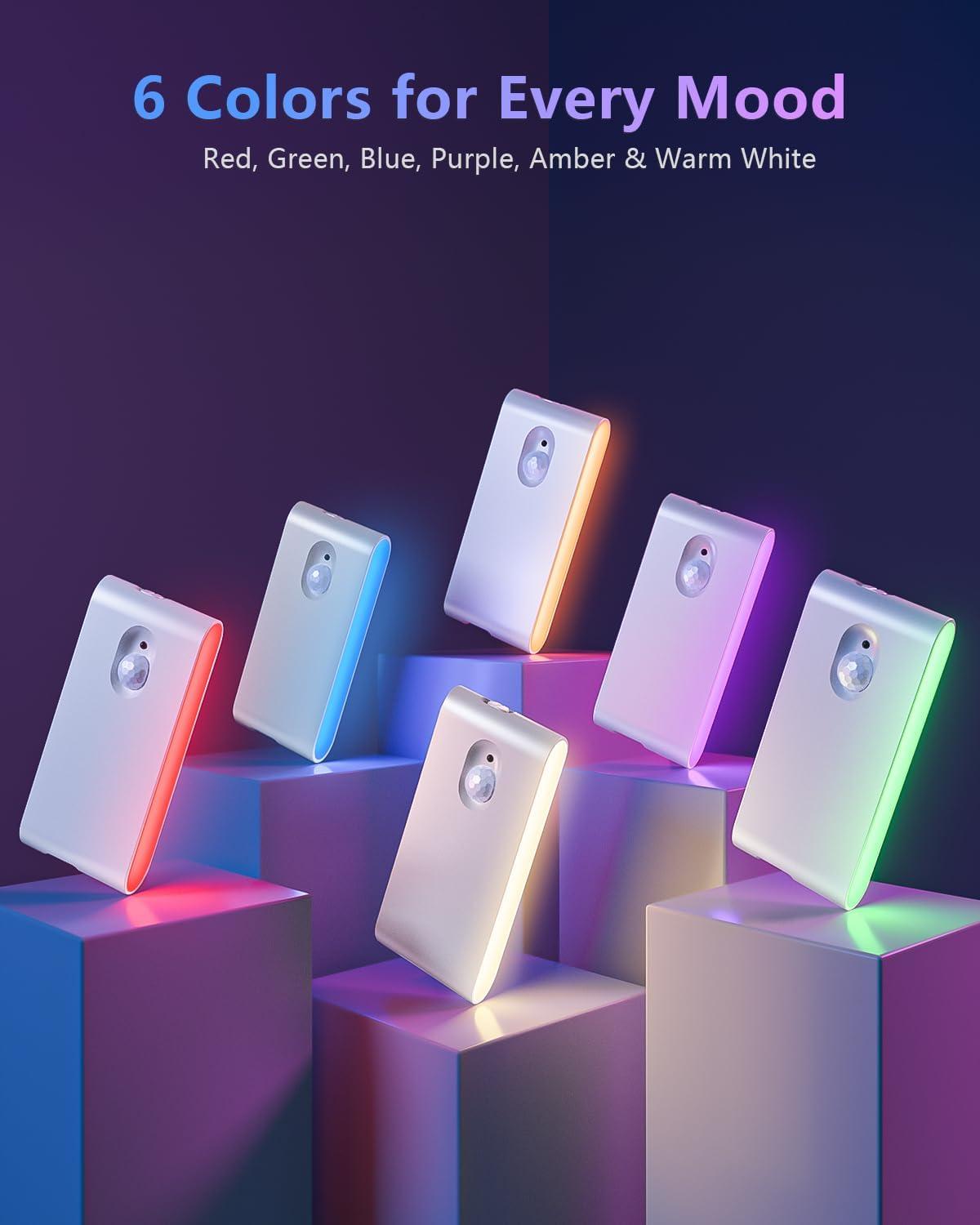 image:imageWILLED Motion Sensor Light Indoor RGB amp Warm White Motion Sensor Night Light Rechargeable Stair Lights Indoor Color Changing Night Light for StairHallwayBathroomCabinetKitchen10 PackWhite