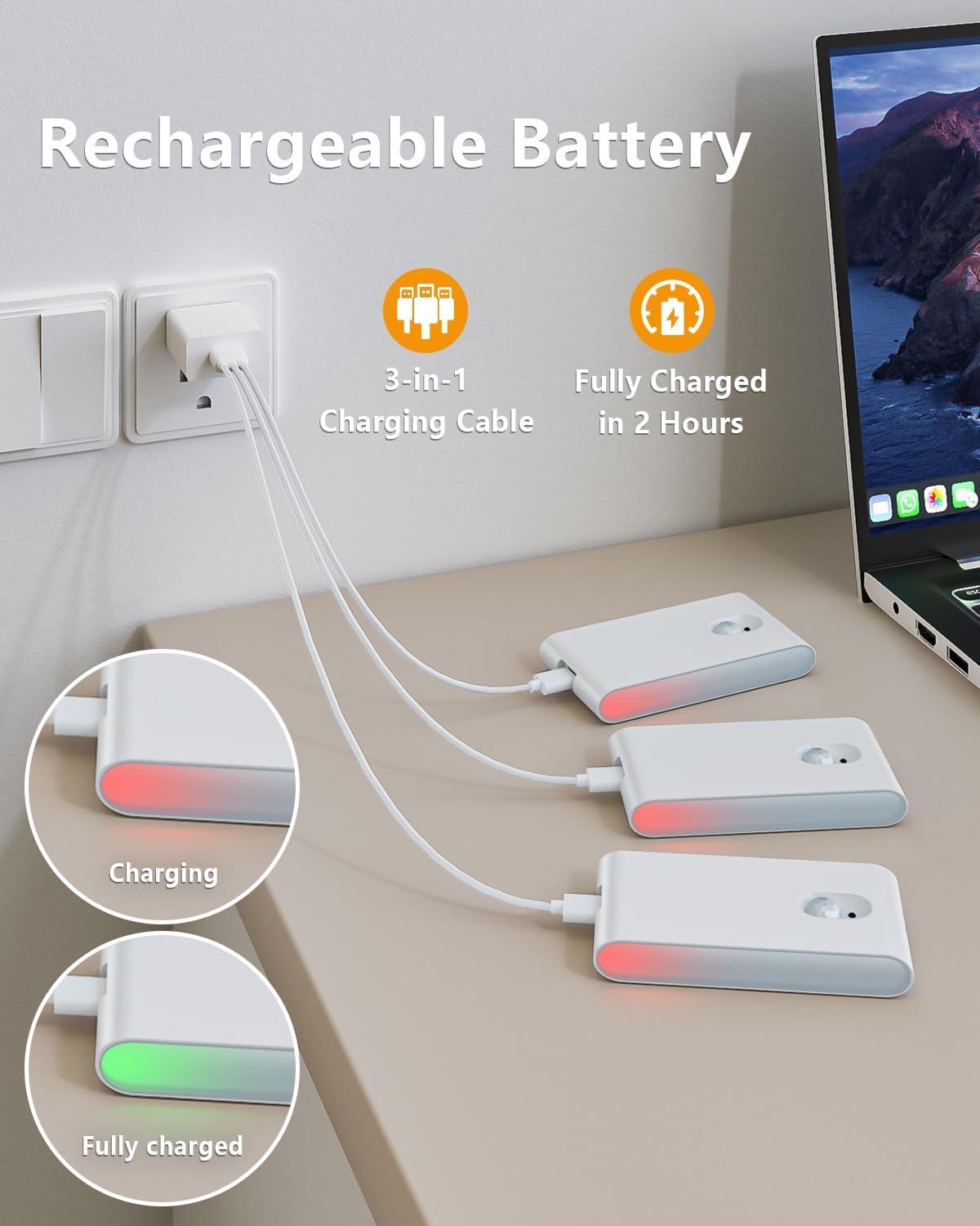 image:imageWILLED Motion Sensor Light Indoor RGB amp Warm White Motion Sensor Night Light Rechargeable Stair Lights Indoor Color Changing Night Light for StairHallwayBathroomCabinetKitchen10 PackWhite