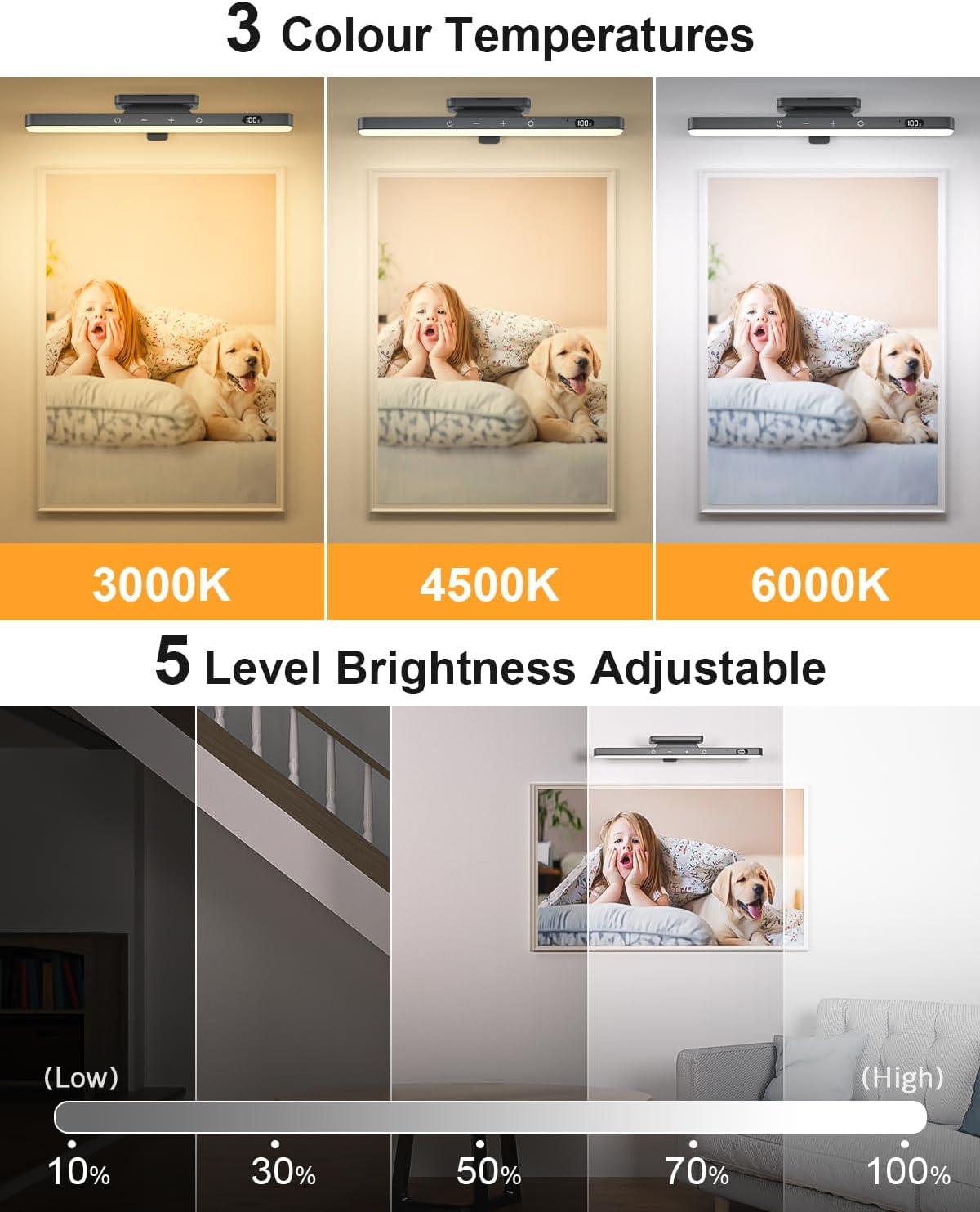 image:imageWILLED 5W Picture Lights 3 Colors Rechargeable Battery Operated Picture Frame Lights Poster Lights with Remote Dimmable amp Timer Gallery Light Art Display Lighting for Paintings Wireless BlackBlack